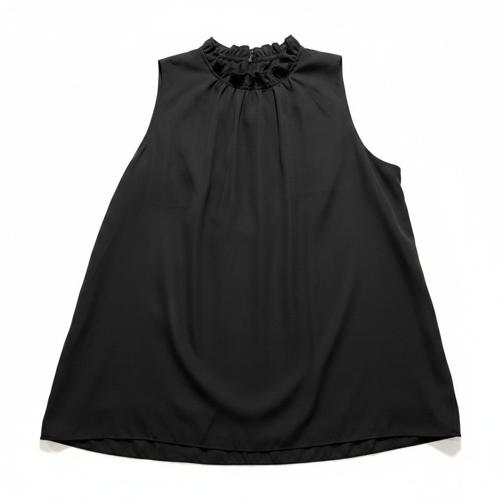 Unbranded 2XL Black Womens Ruffle Neck Sleeveless Blouse Top Casual Minimalist